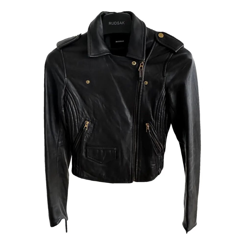 Rudsak black and gold leather biker jacket size XS